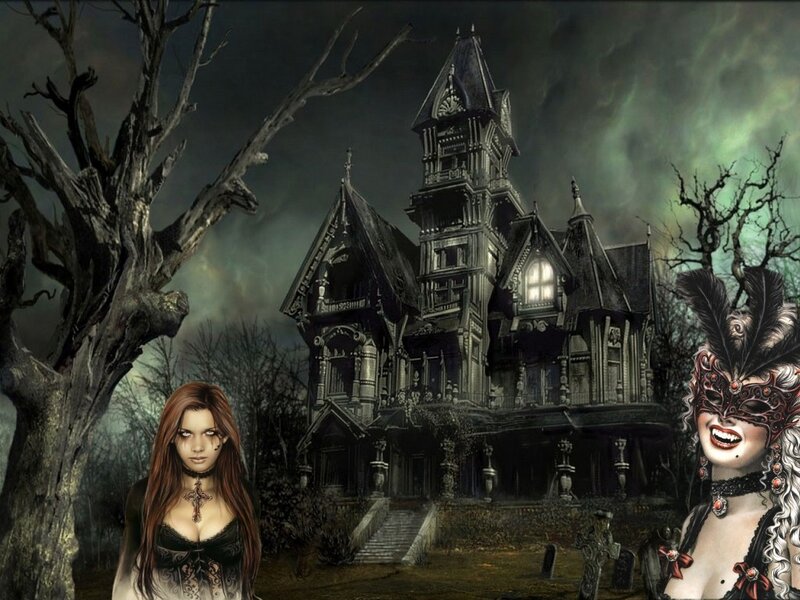 Gothic mansion with women
