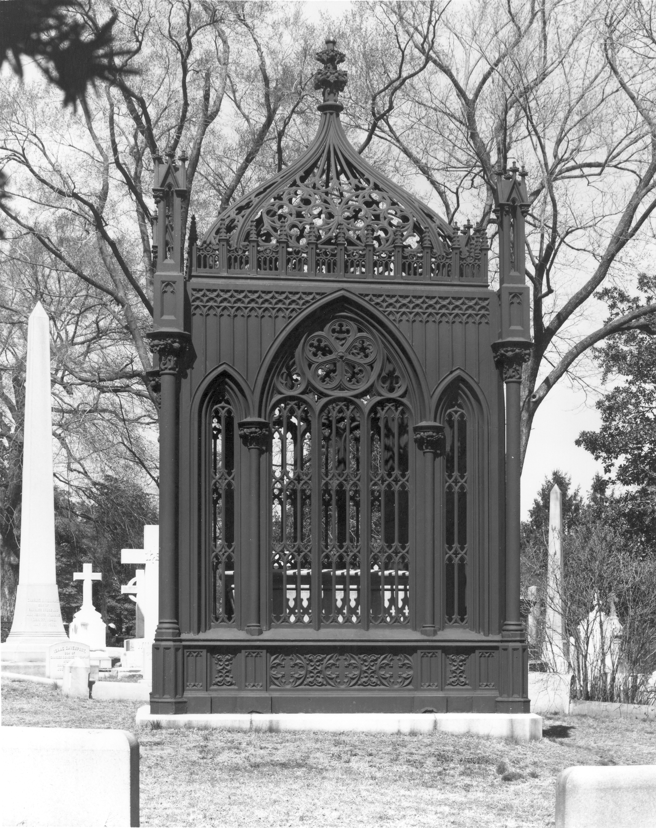 Gothic mausoleum in cemetery