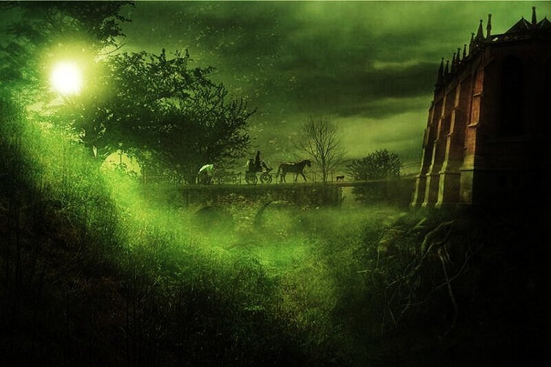 Gothic night scene with carriage