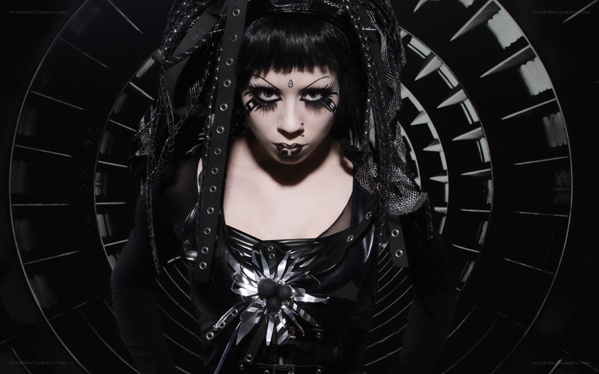 gothic performer in black costume
