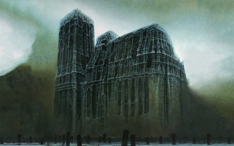 Gothic ruin in mist