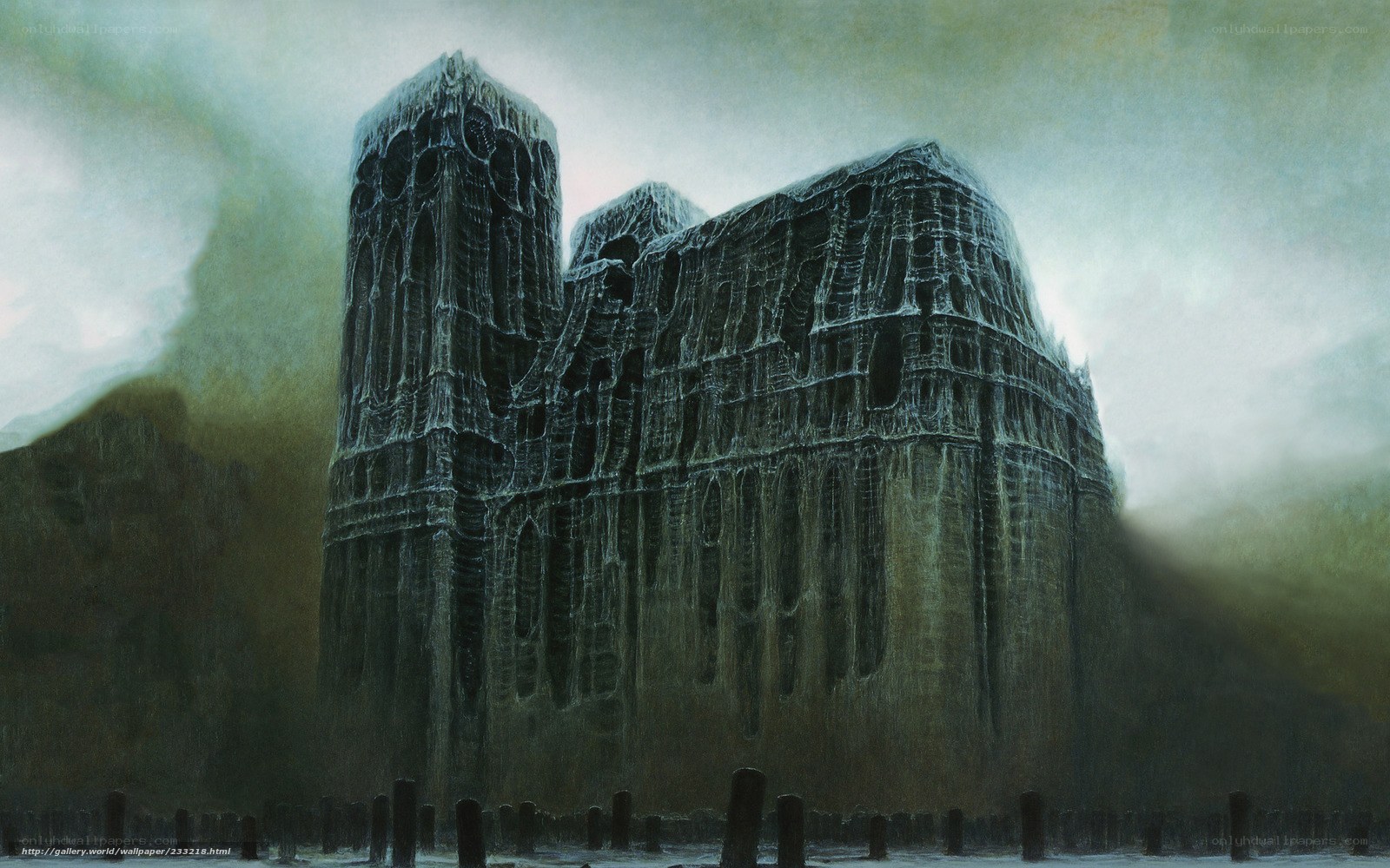 Gothic ruin in mist