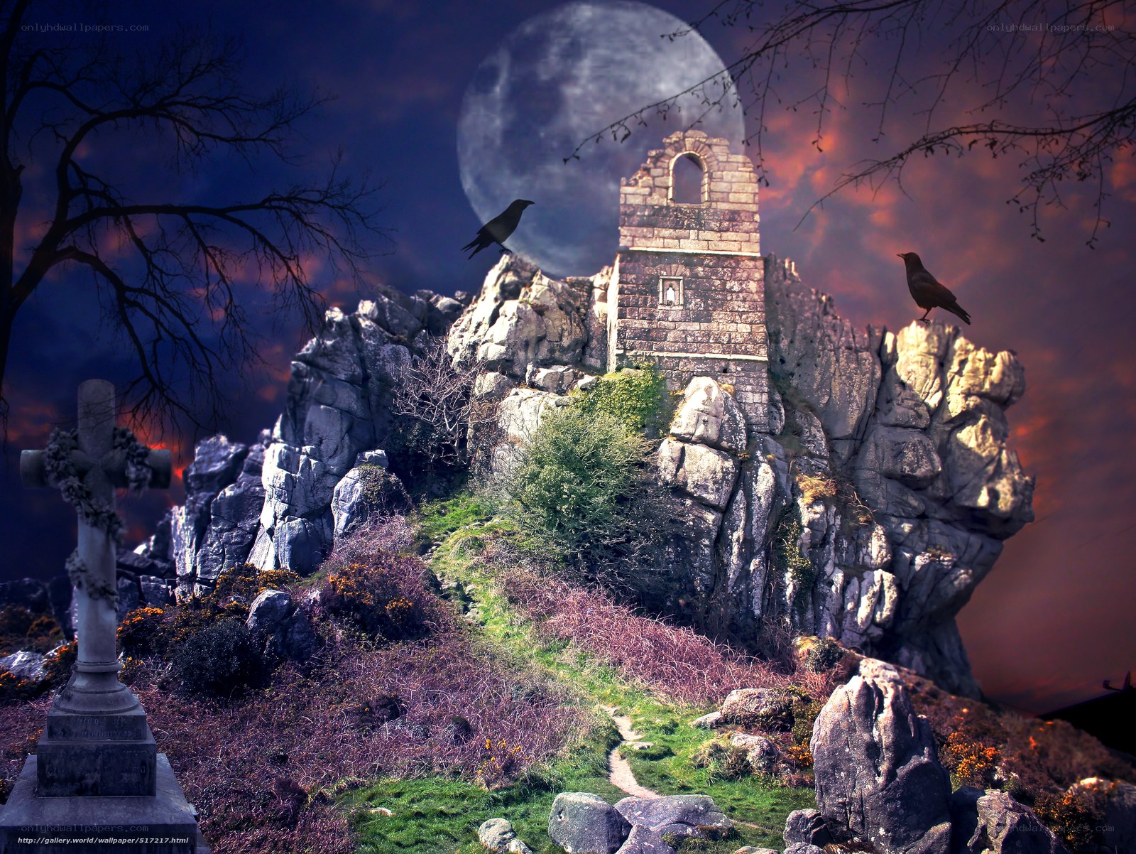 Gothic Ruins Under Moonlight