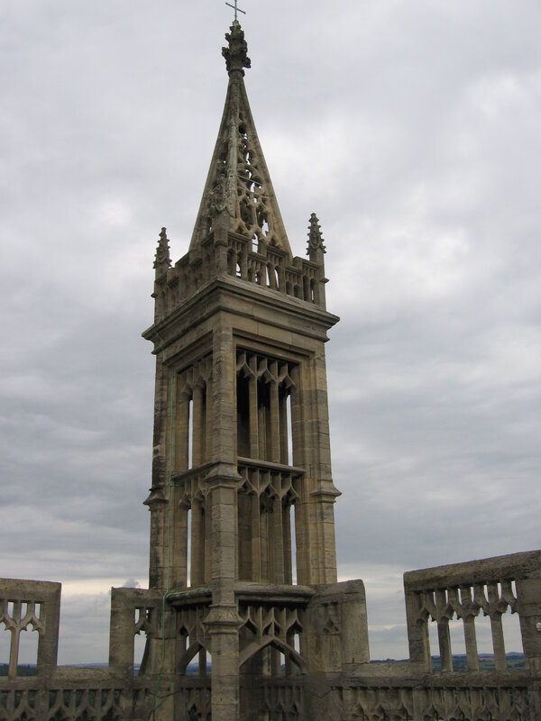 Gothic spire on a stone tower