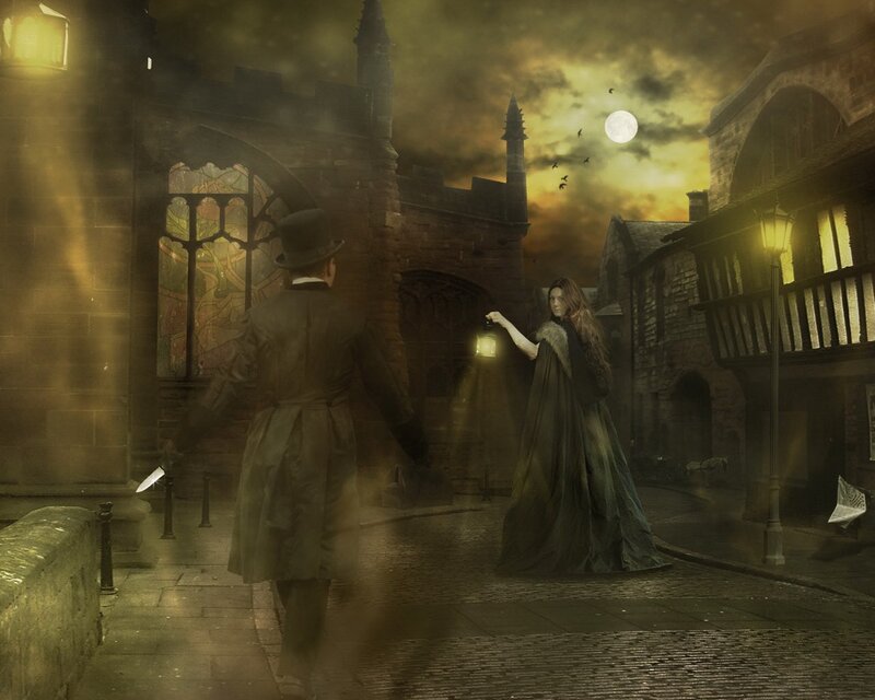 Gothic street scene at night