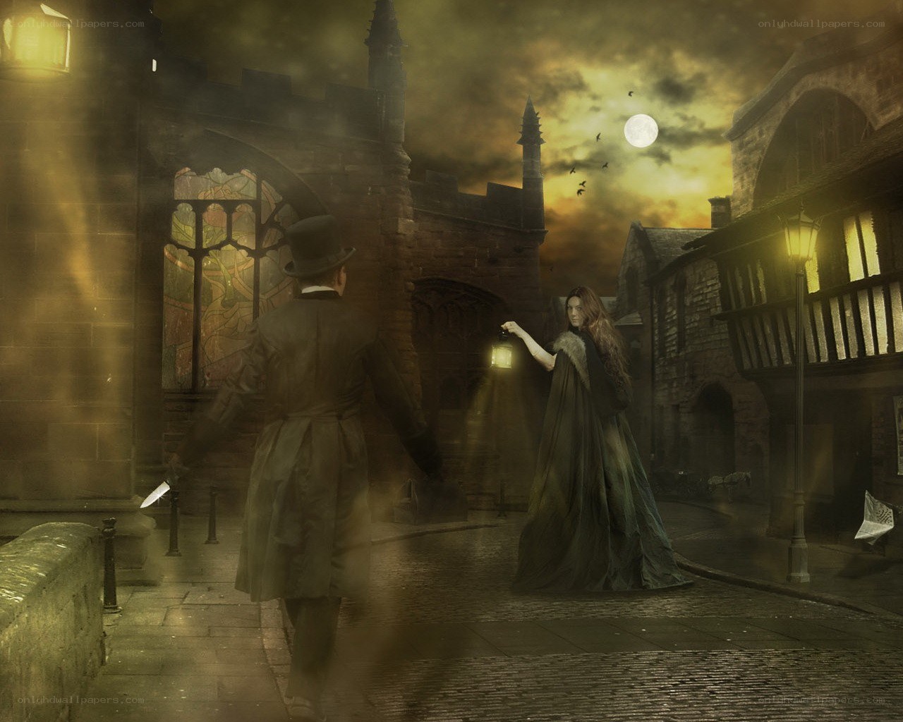Gothic street scene at night