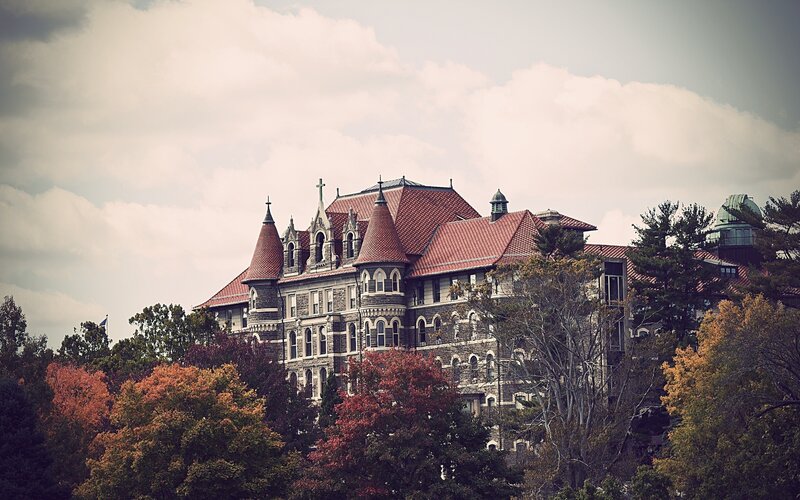 Gothic-style Building — Red, Serene