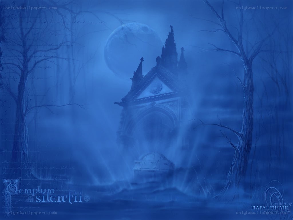 Gothic temple in moonlit forest