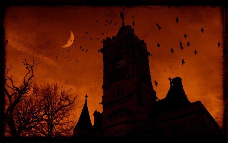 Gothic tower at dusk