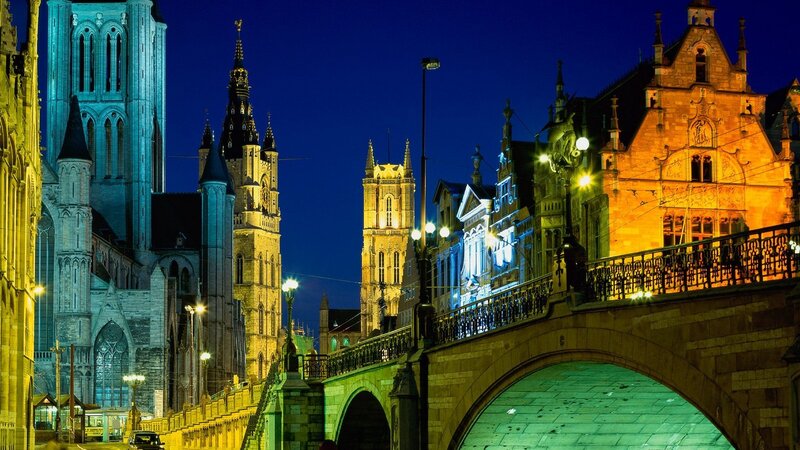 Gothic towers at night