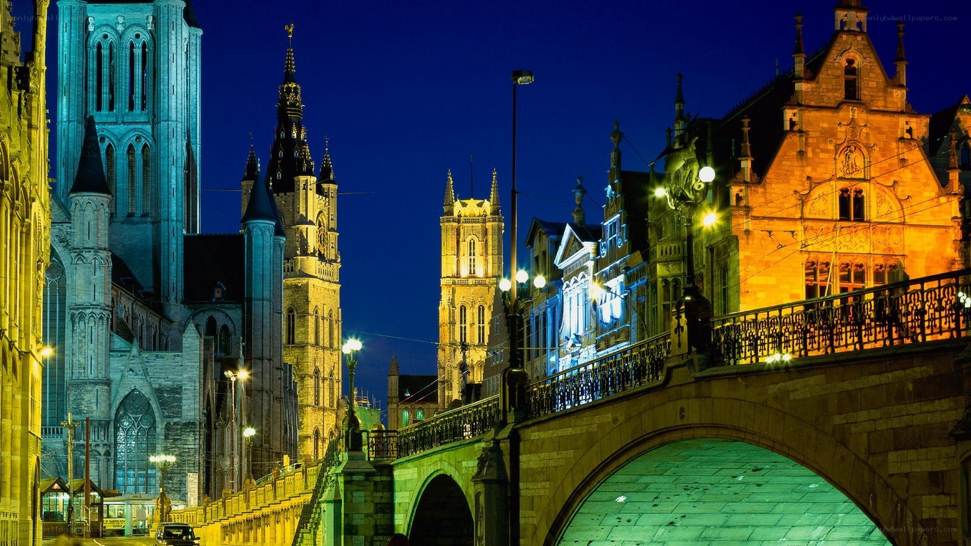 Gothic towers at night