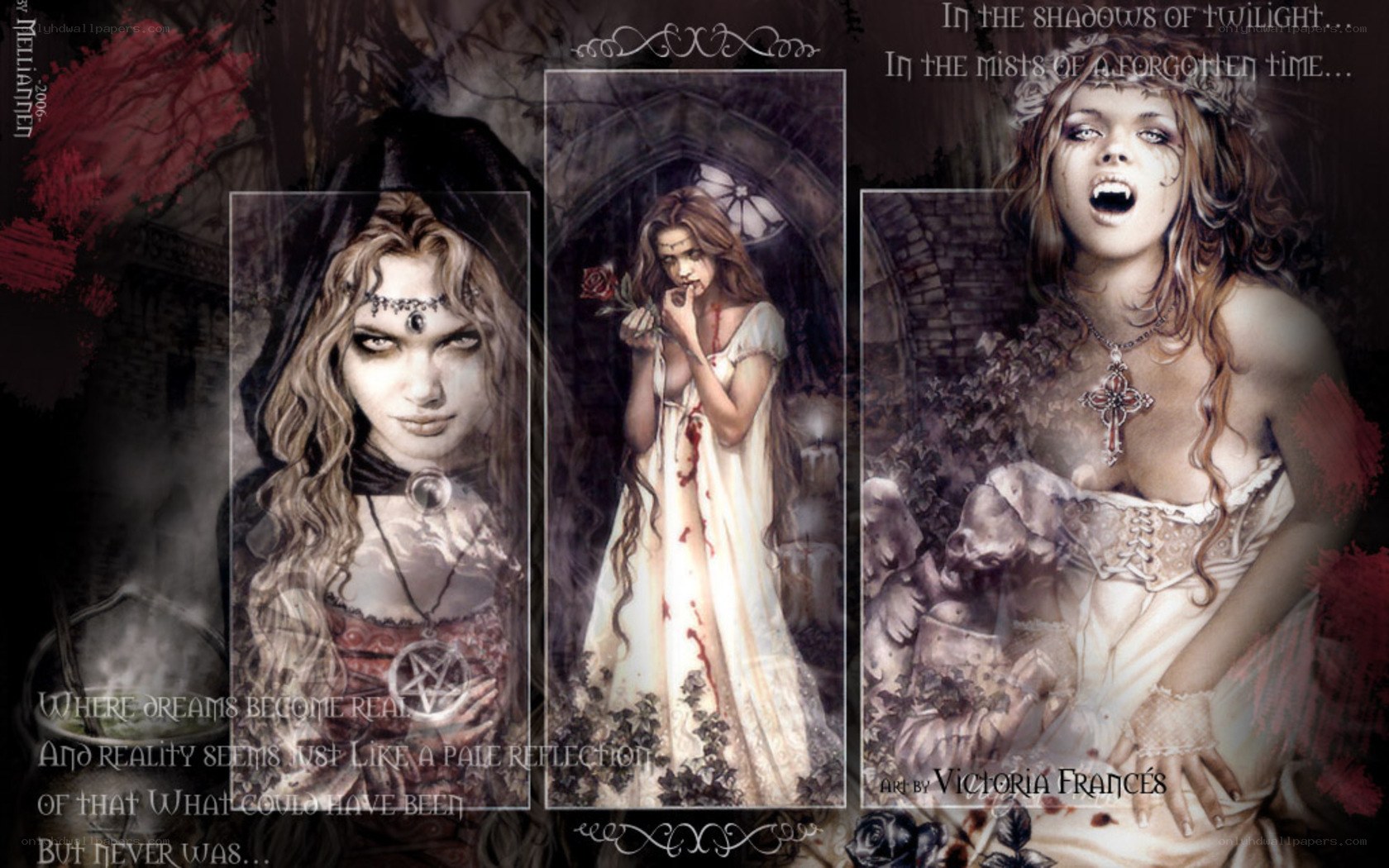 Gothic vampire triptych art