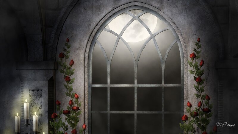 Gothic Window with Roses — Gray