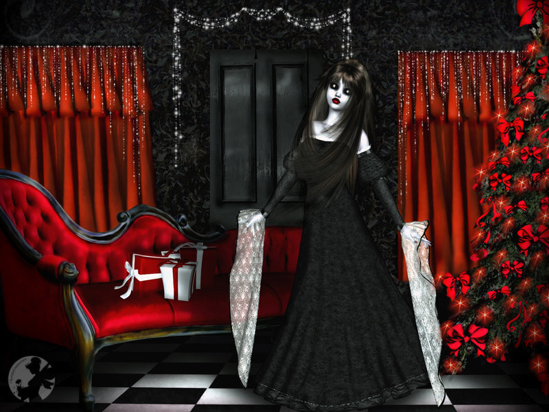 Gothic woman in a festive room