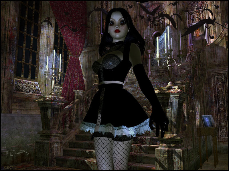 Gothic woman in a haunted mansion
