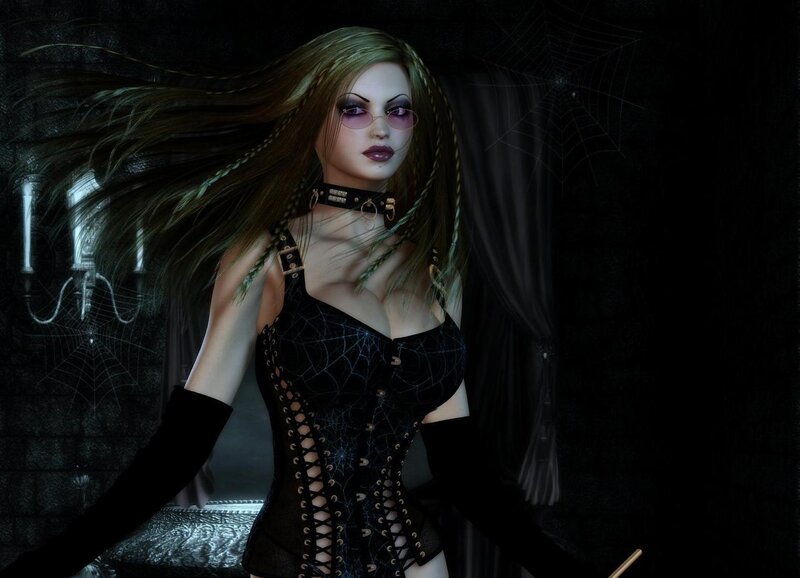 Gothic woman in dark room