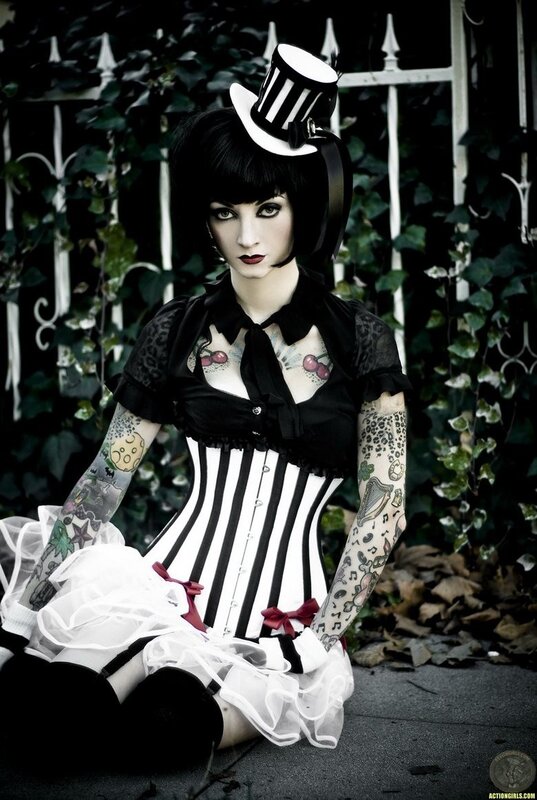 gothic woman in striped corset