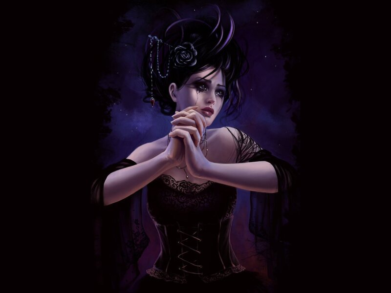 Gothic woman with black rose