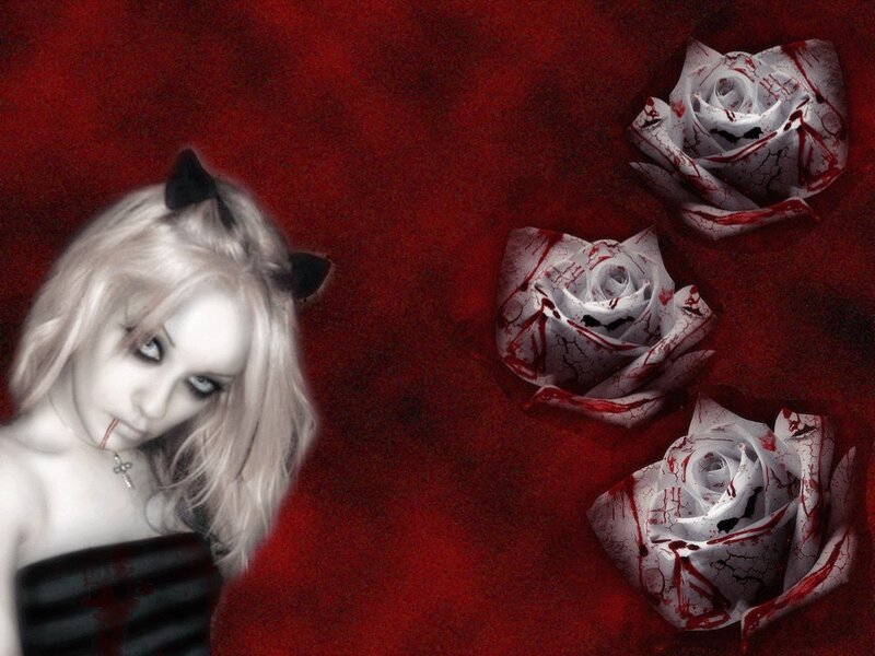 gothic woman with blood roses
