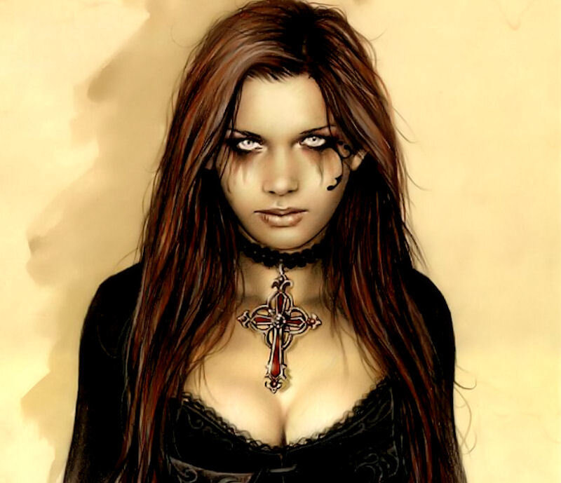 gothic woman with cross necklace