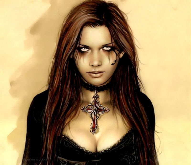 gothic woman with cross necklace