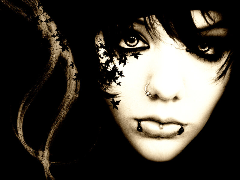 gothic woman with facial piercings