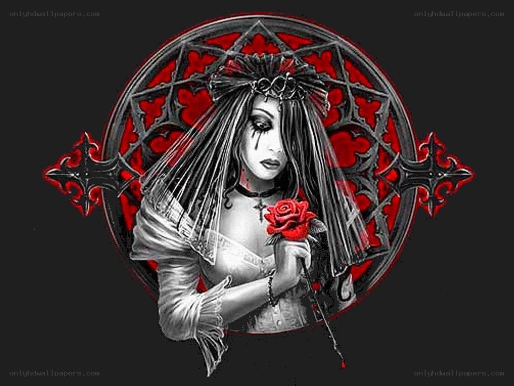 gothic woman with red rose
