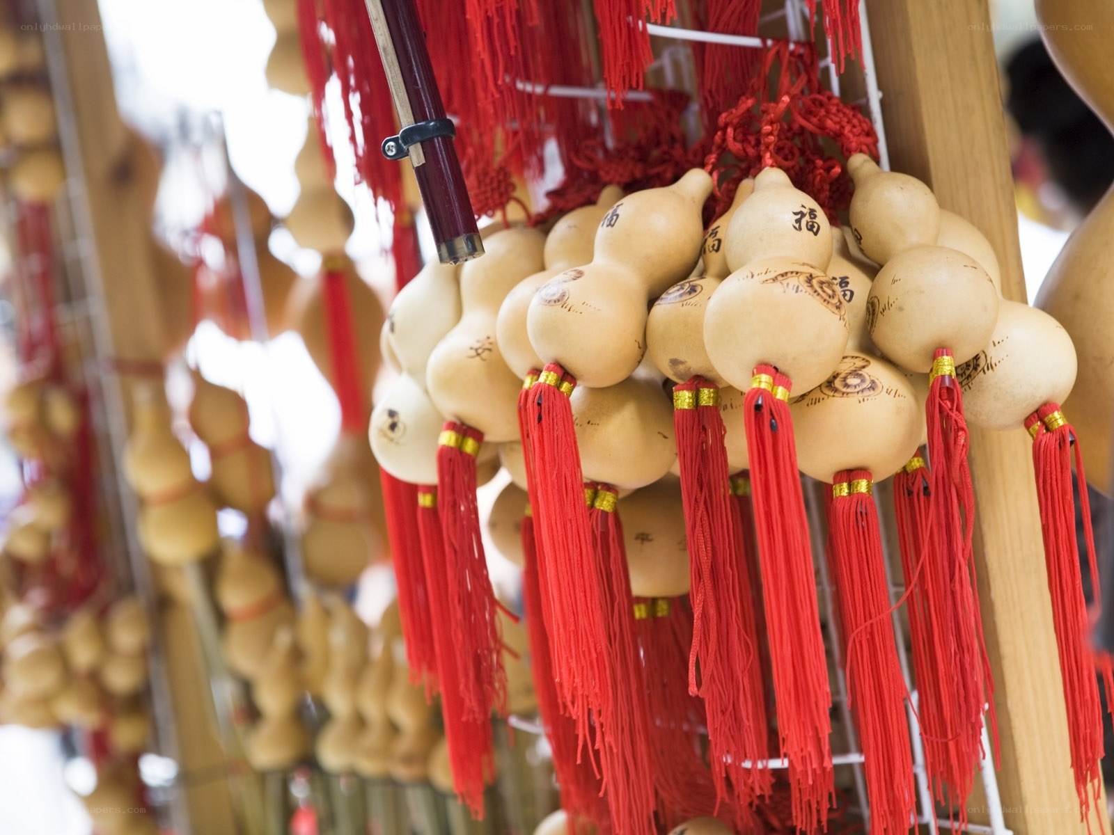 Gourd ornaments with red tassels