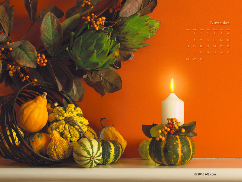 Gourds and Candle on Shelf