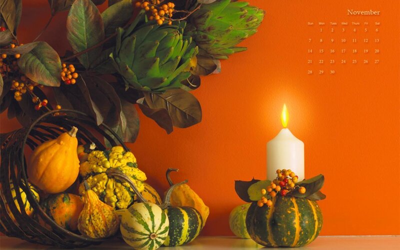 Gourds and Candle on Table