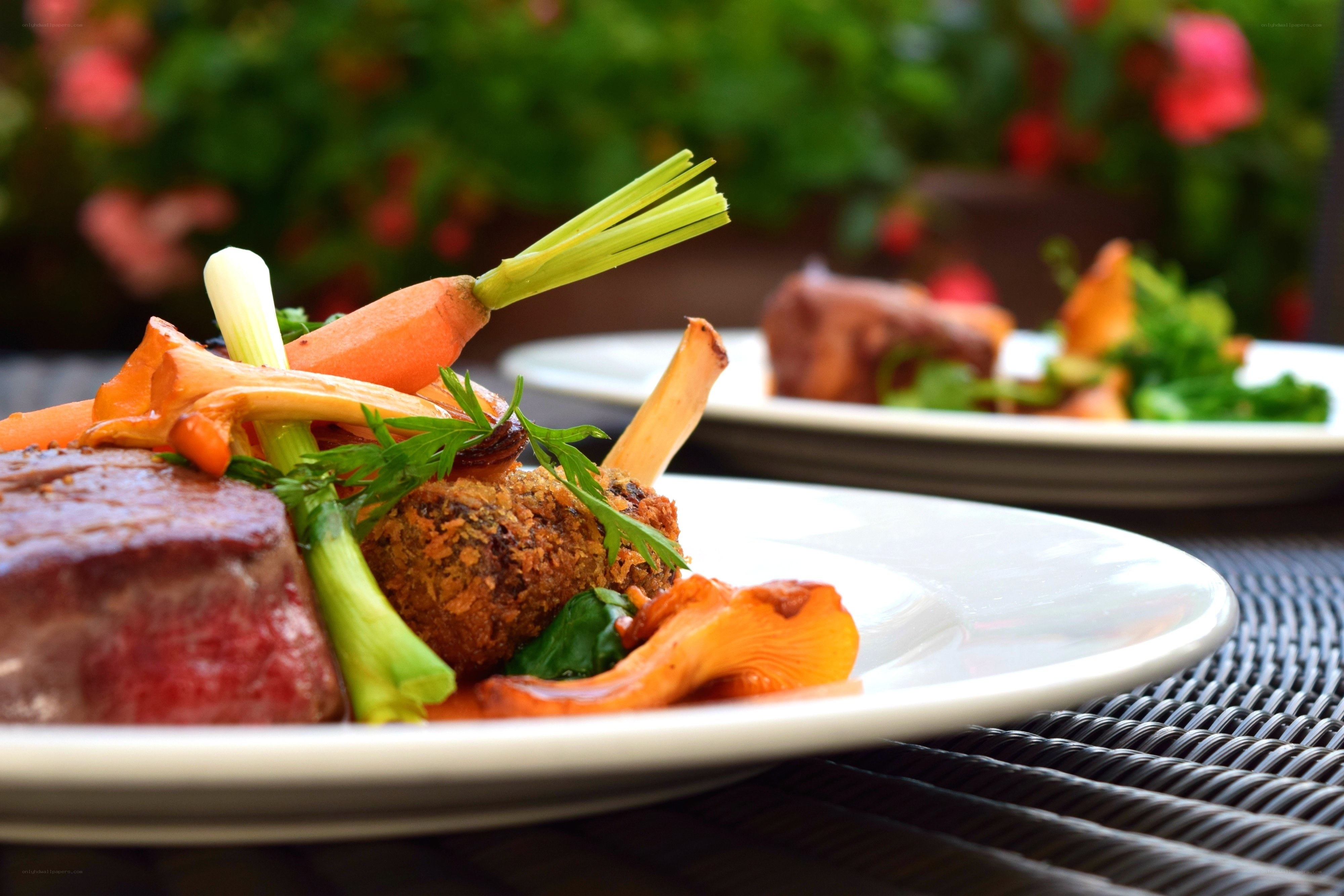 Gourmet meal with lamb and vegetables
