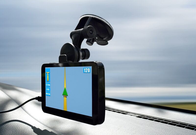 GPS device on car dashboard
