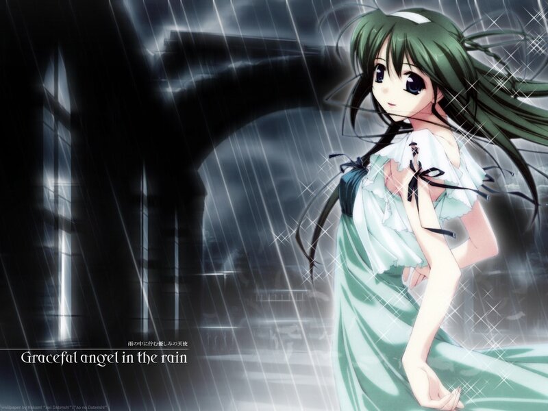 Graceful angel in the rain