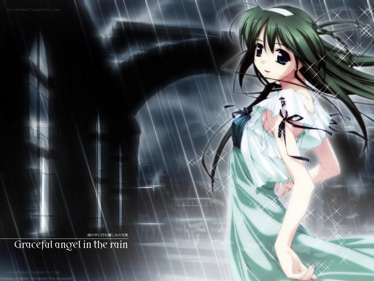 Graceful angel in the rain