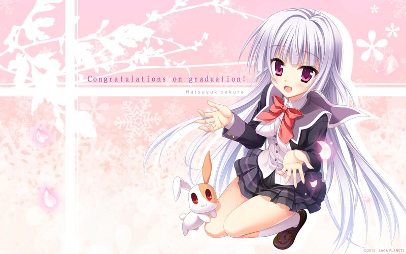 Graduation anime girl with bunny