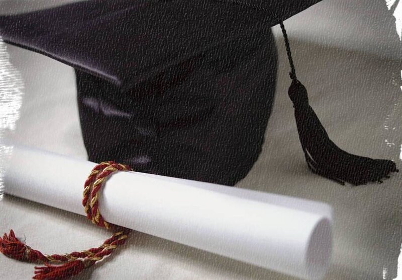 Graduation Cap and Diploma — Black