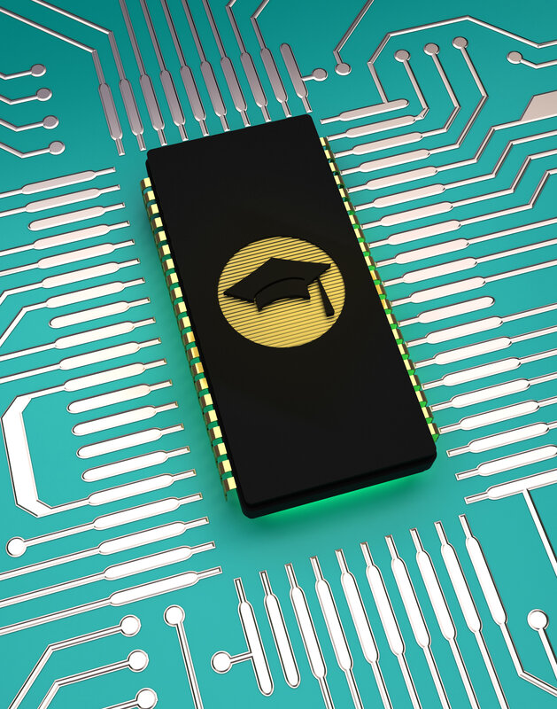 graduation cap on circuit board