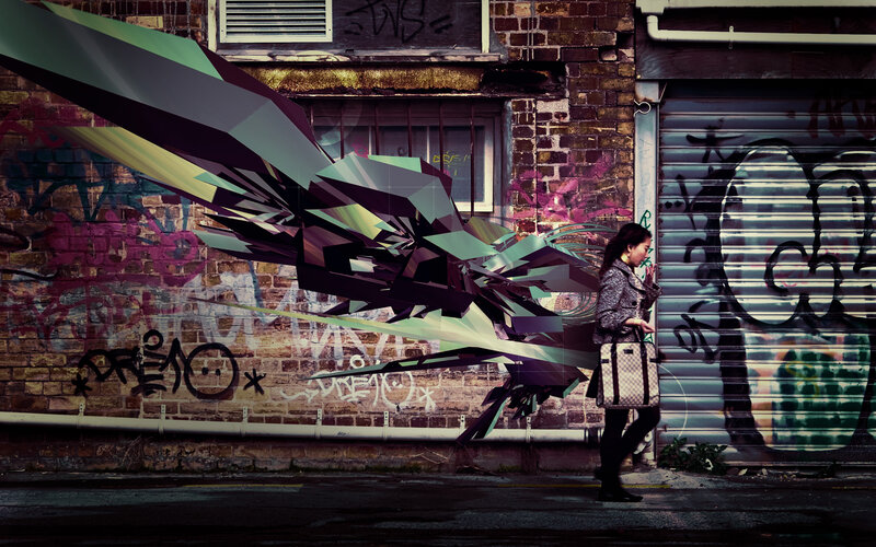 Graffiti alley with digital art
