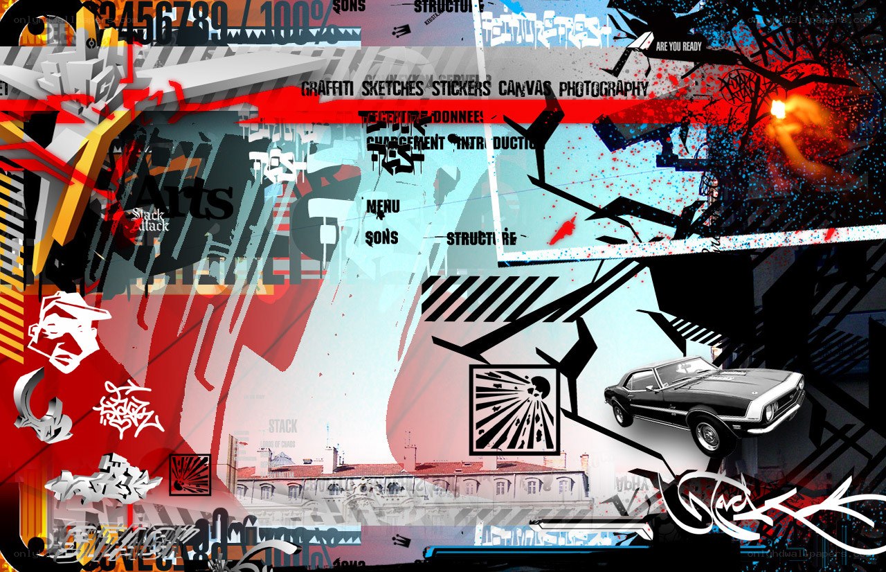 graffiti art collage with car