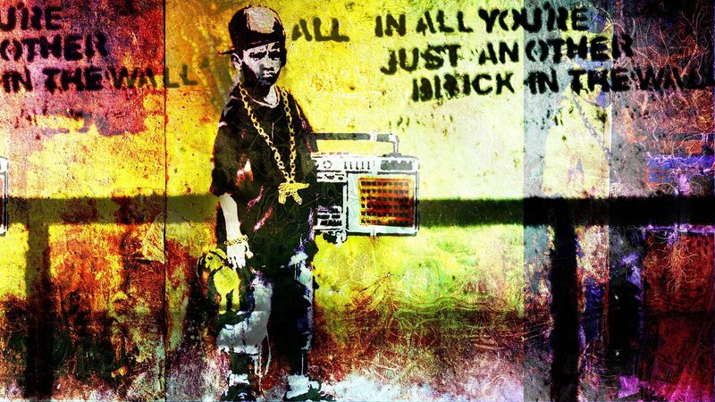 graffiti art of boy with boombox