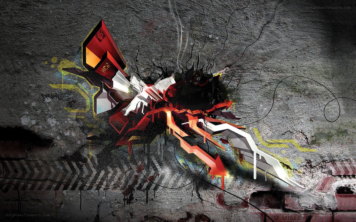 graffiti art on cracked wall