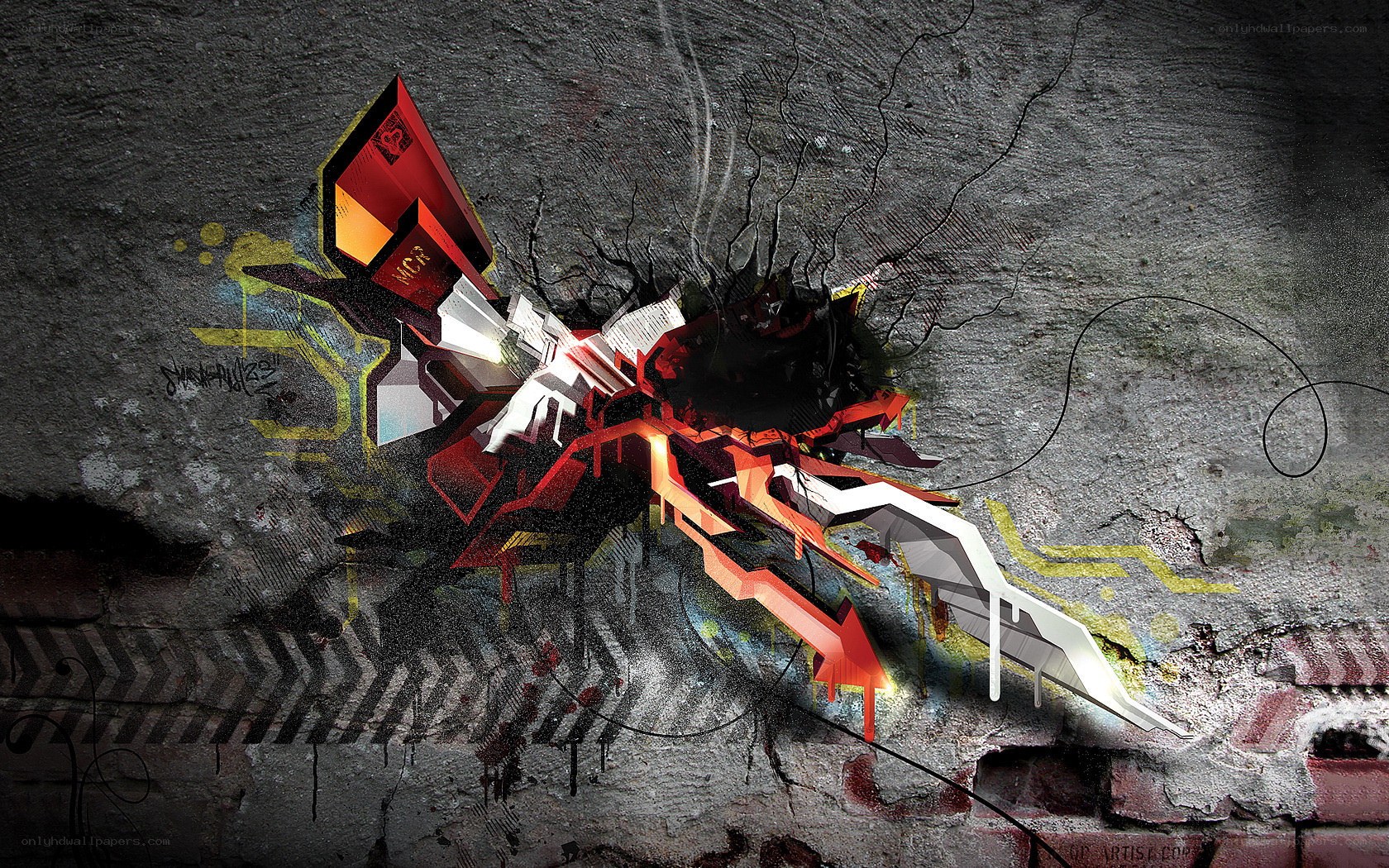 graffiti art on cracked wall