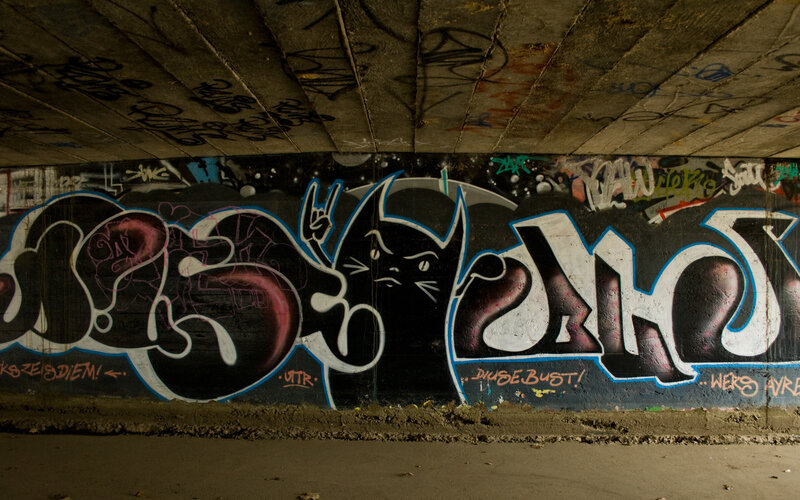 Graffiti Art on Wall — Black, Urban, Night