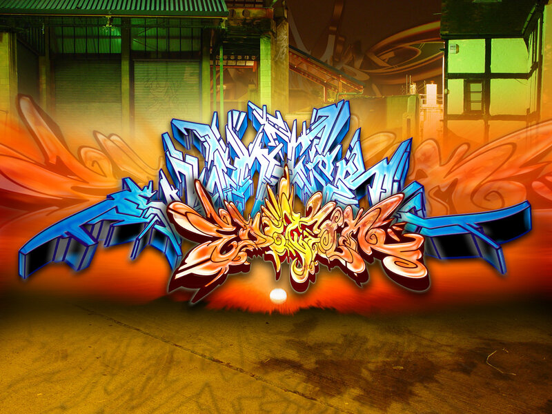 Graffiti Art on Wall — Blue, Dramatic