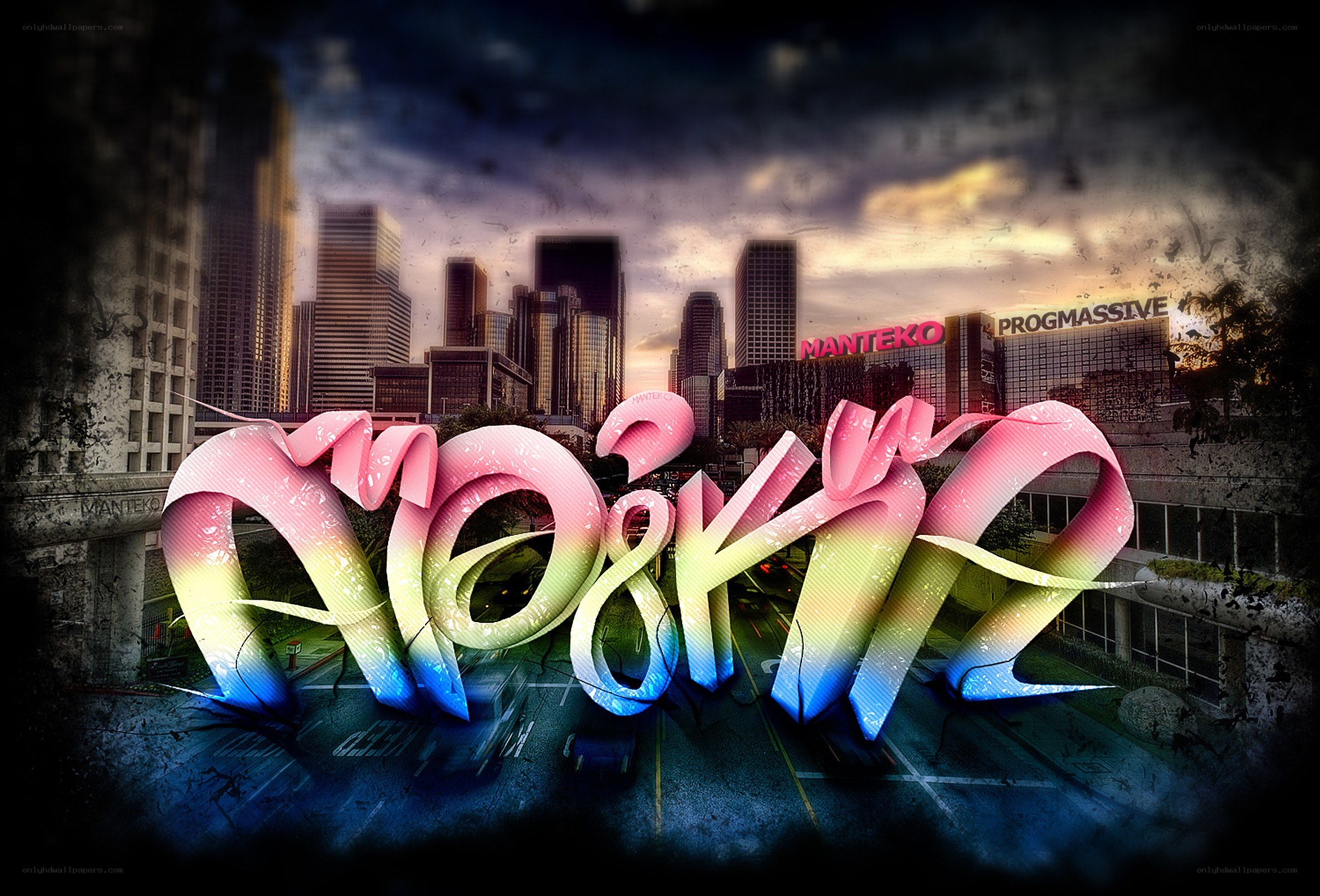 graffiti art over cityscape