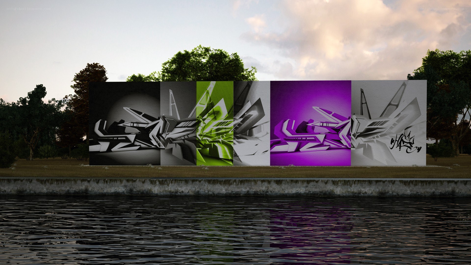 graffiti art wall by water