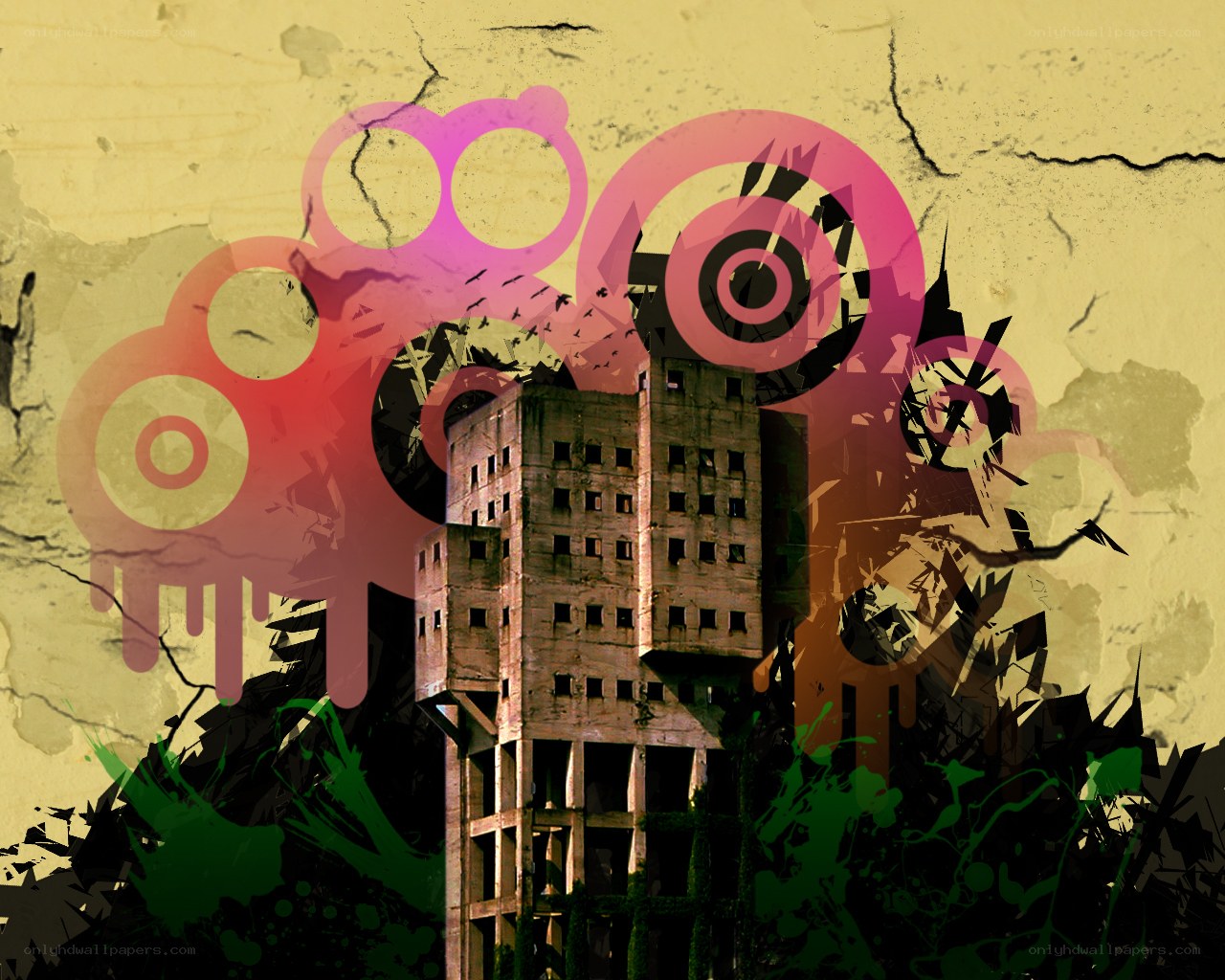 graffiti art with abandoned building