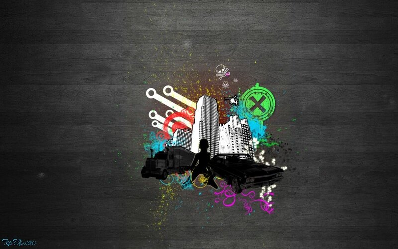 graffiti art with cars and city