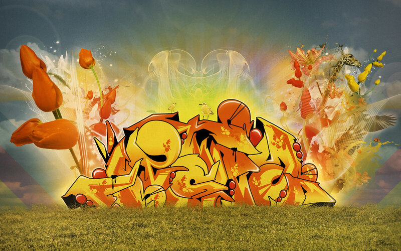 graffiti art with flowers and animals