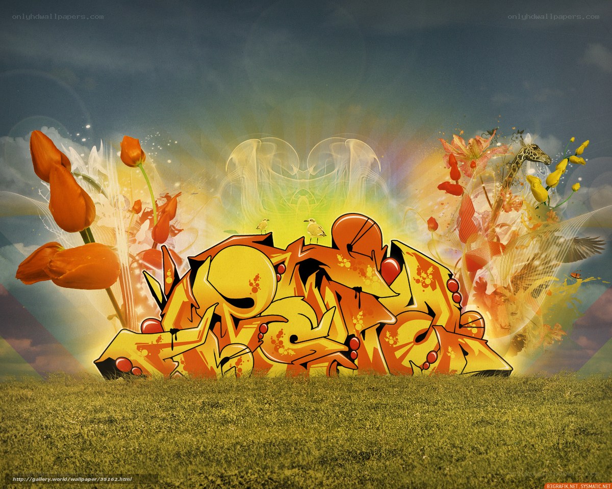 Graffiti art with flowers and animals